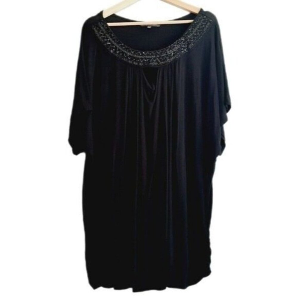 ADDITION ELLE Short Sleeve Tunic Top Beaded Neckline PLUS Sz 4X